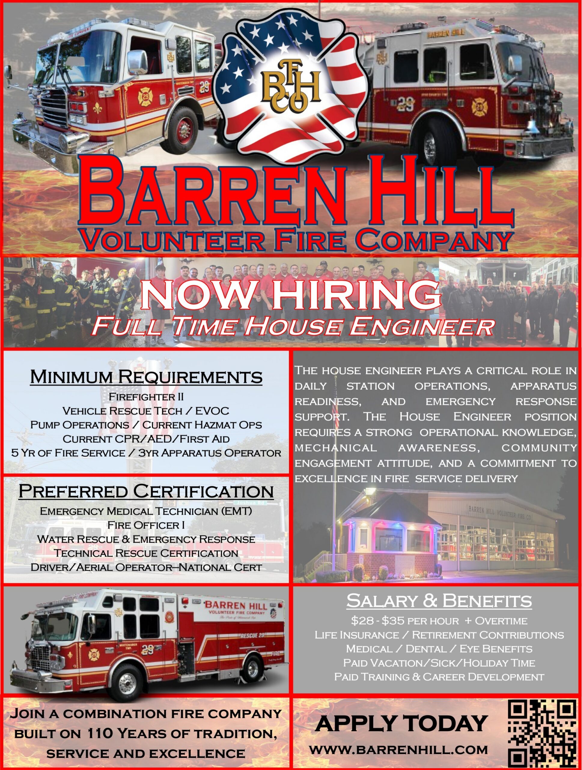 Barren Hill Volunteer Fire Company Hiring Flyer